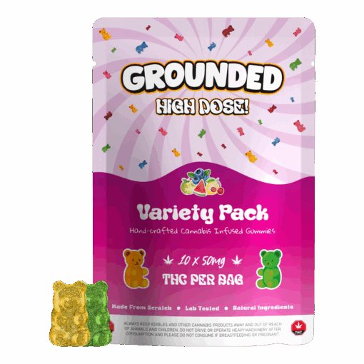 Grounded High Dose Variety Pack THC Gummies – 500mg THC – Assorted Flavor Adventure