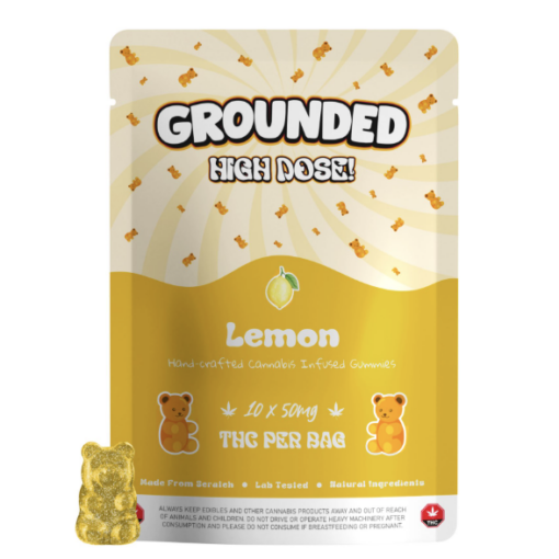 Grounded High Dose Lemon THC Gummies – 500mg THC – Zesty Citrus Delight