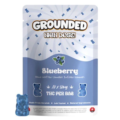 Grounded High Dose Blueberry THC Gummies – 500mg THC – Sweet Berry Indulgence