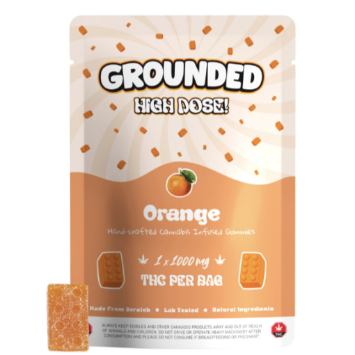 Grounded High Dose Orange THC Gummies – 1000mg THC – Citrus Zest Sensation