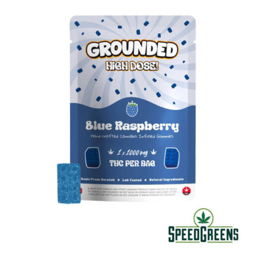 Grounded High Dose Blue Raspberry THC Gummies – 1000mg THC – Bold Berry Bliss