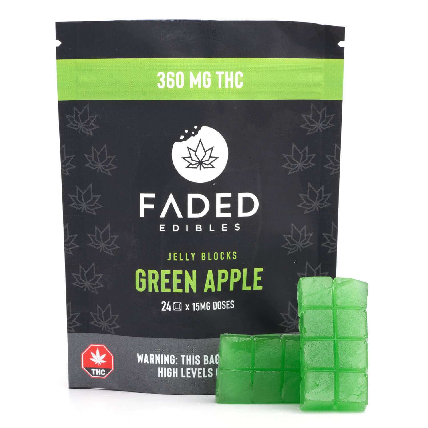 Faded Edibles - Green Apple Jelly Blocks 360mg THC
