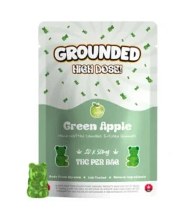 Grounded High Dose Sour Apple THC Gummies – 500mg THC – Crisp and Tart Delight