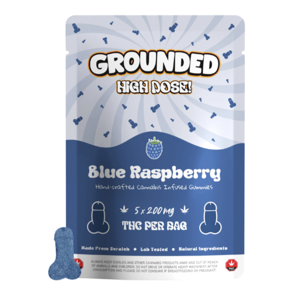 Grounded High Dose! Blue Raspberry – 5 x 200mg THC Gummies (1000mg Total)