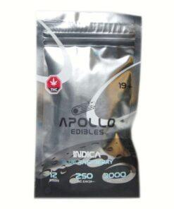 Apollo Edibles – Blue Raspberry Shooting Stars 3000mg (Indica) packaging featuring 12 star-shaped gummies, ideal for cannabis enthusiasts.