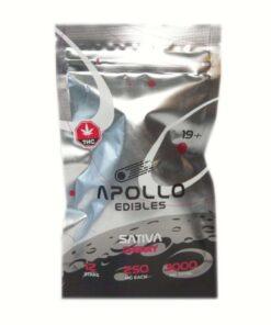 Apollo Edibles – Cherry Shooting Stars 3000mg (Sativa) packaging showcasing 12 star-shaped edibles, each with 250mg THC.
