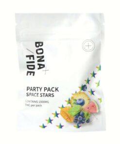 Bonafide Party Pack Space Stars 1000mg packaging featuring colorful fruit graphics, ideal for cannabis enthusiasts in Abbotsford.
