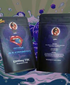 Mama Anne’s Edibles – Blue Raspberry 1500mg packaging featuring vibrant colors and detailed product information.