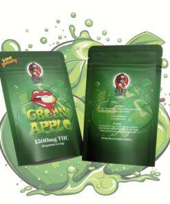 Mama Anne’s Edibles – Green Apple 1500mg packaging featuring vibrant green design and product details for cannabis gummies.