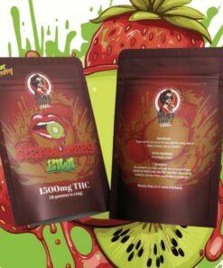 Mama Anne’s Edibles – Strawberry Kiwi 1500mg packaging featuring vibrant colors and details, ideal for cannabis delivery in Fraser Valley.