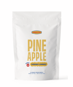 Prime Buds Sour Pineapple Gummies 500mg package featuring vibrant yellow text on a white background, ideal for cannabis enthusiasts.