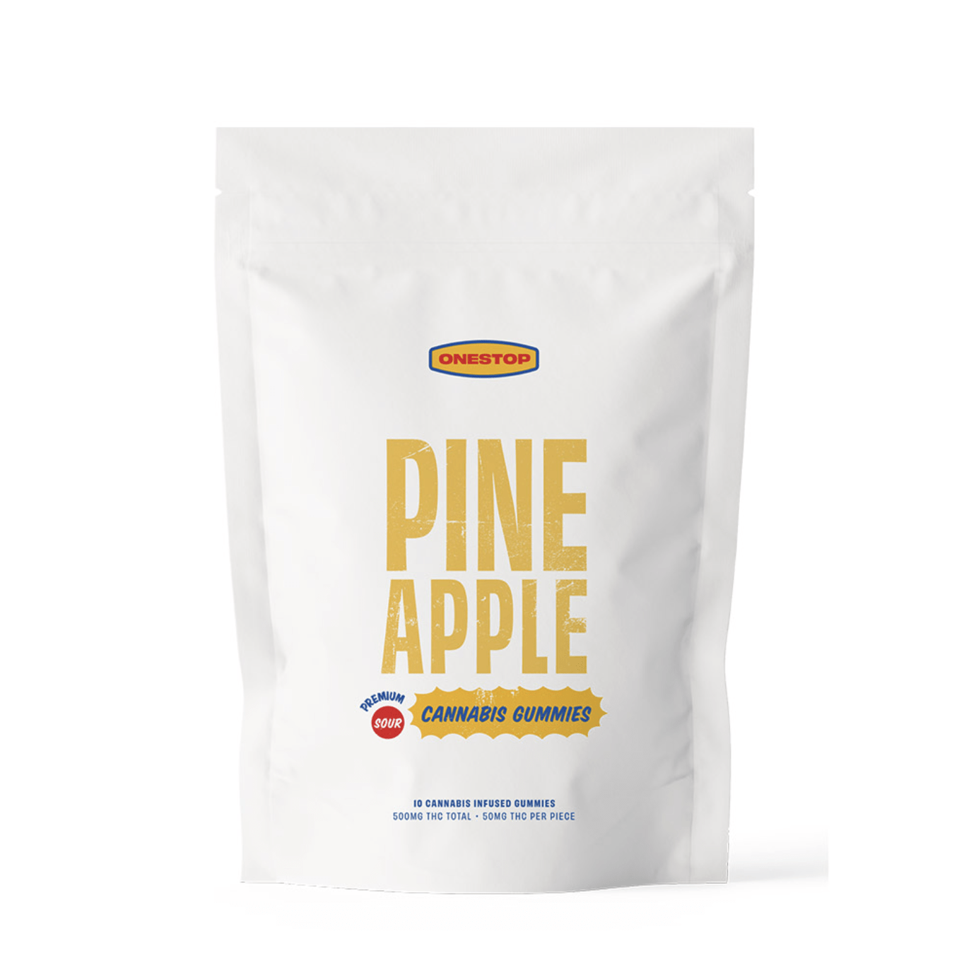 Prime Buds Sour Pineapple Gummies 500mg package featuring vibrant yellow text on a white background, ideal for cannabis enthusiasts.