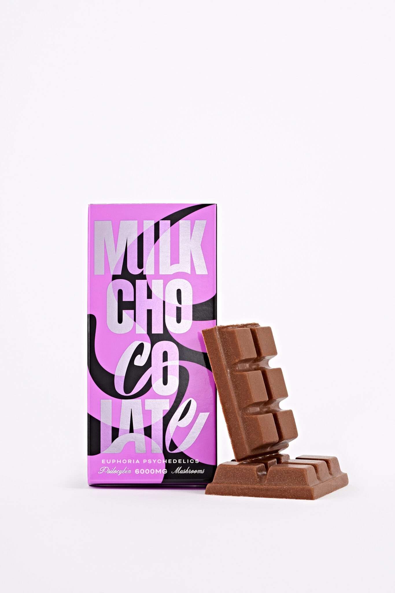 Euphoria Psychedelics Milk Chocolate 6000mg packaging with a chocolate bar, ideal for cannabis enthusiasts in Abbotsford.