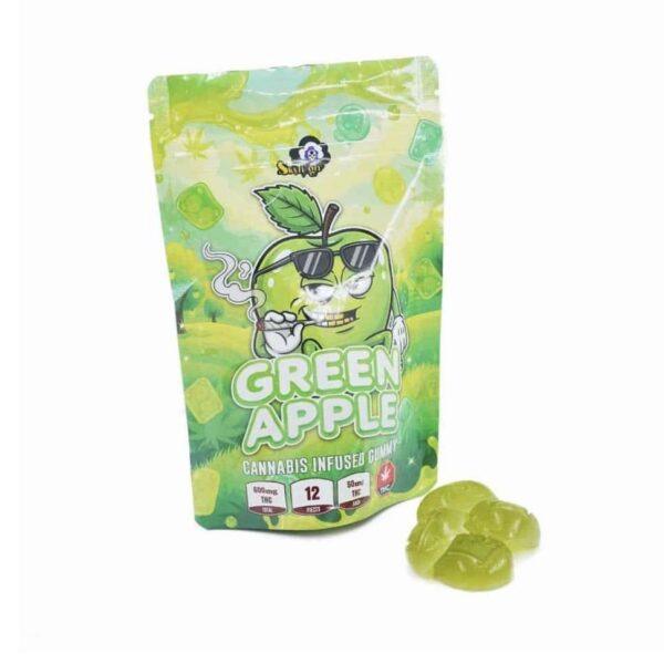 Sky High Edibles Green Apple Gummy 600mg THC bag with green apple gummies