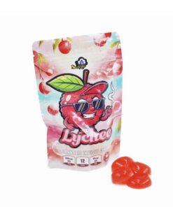 Sky High Edibles Lychee Gummy 600mg THC bag with red lychee gummies