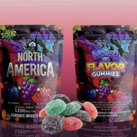 Sky High Edibles World of Flavor North America Gummies 1200mg THC sour blueberry grape and black cherry
