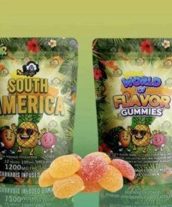 Sky High Edibles World of Flavor South America Gummies 1200mg THC sour peach mango pineapple and lychee
