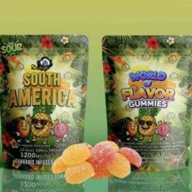 Sky High Edibles World of Flavor South America Gummies 1200mg THC sour peach mango pineapple and lychee