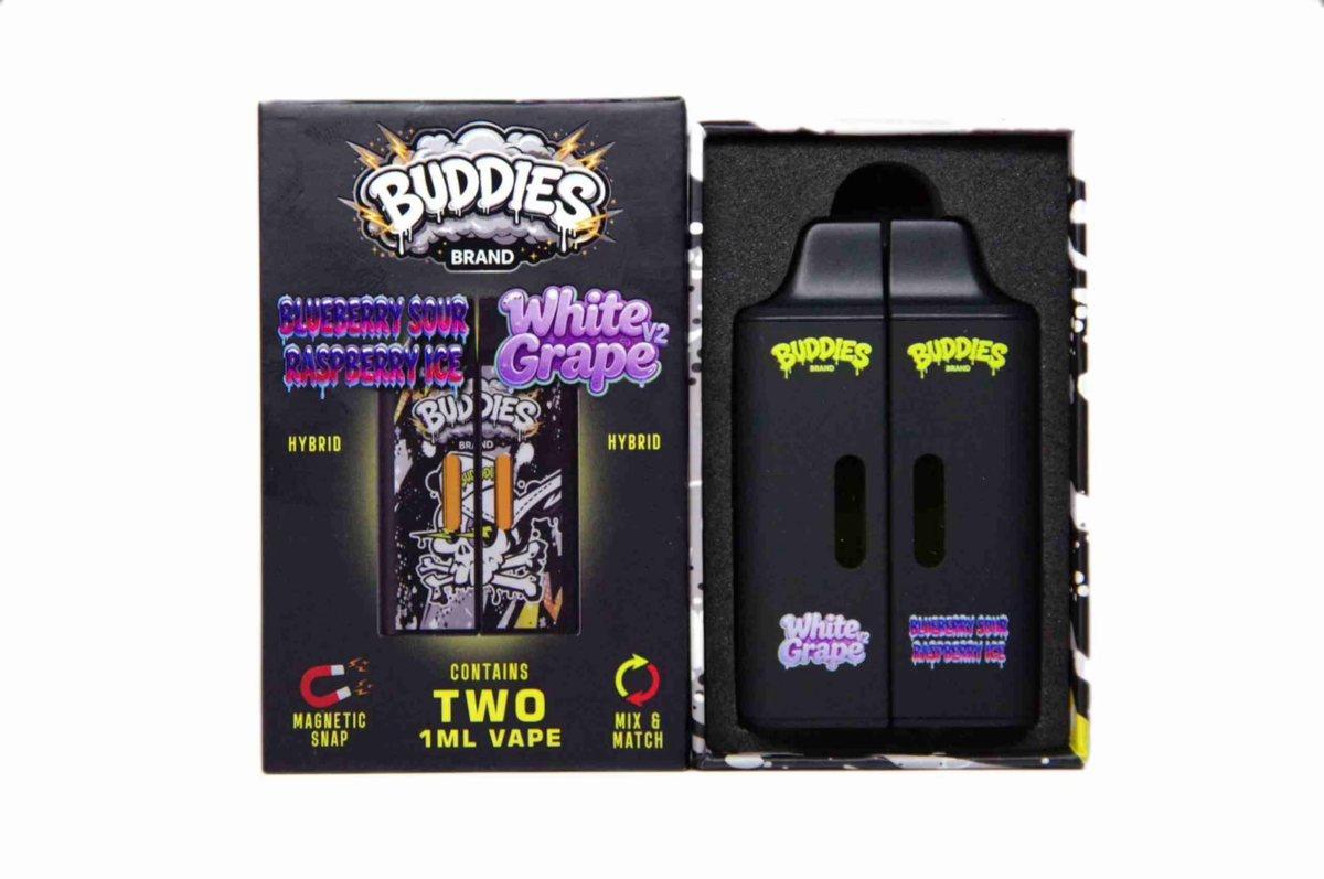 Buddies Brand 2G Dual Chamber Vape (2 x 1 Gram) - Blueberry Sour Raspberry Ice (H) + White Grape V2 (H)