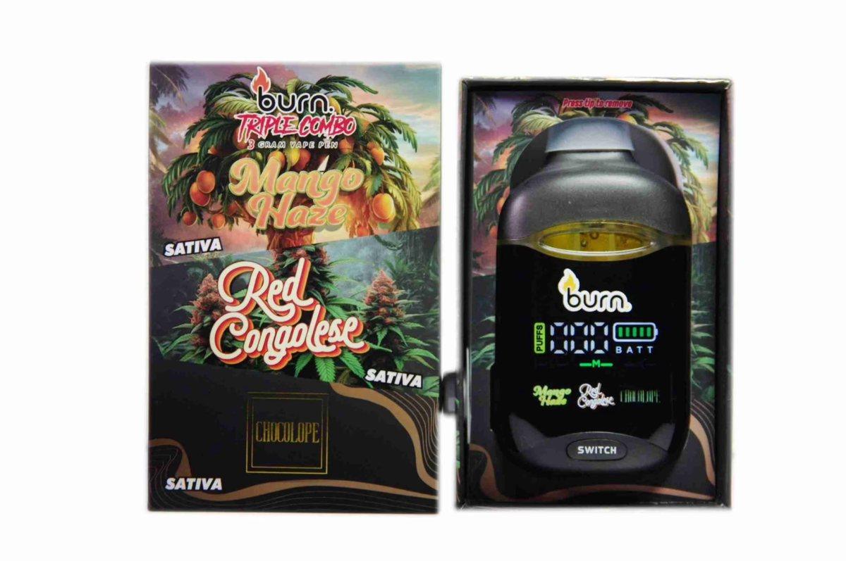 Burn 3G Triple Combo Vape (3 x 1 Gram) - Mango Haze (S) + Red Congolese (S) + Chocolope (S)
