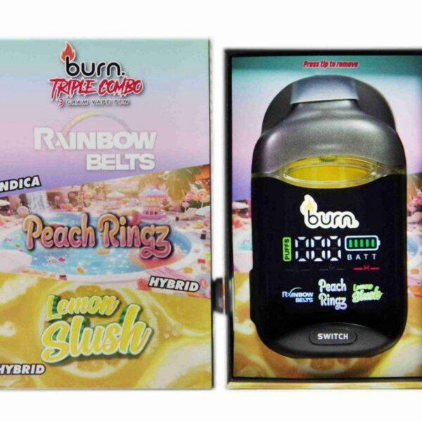 Burn 3G Triple Combo Vape (3 x 1 Gram) - Rainbow Belts (I) + Peach Ringz (H) + Lemon Slush (H)