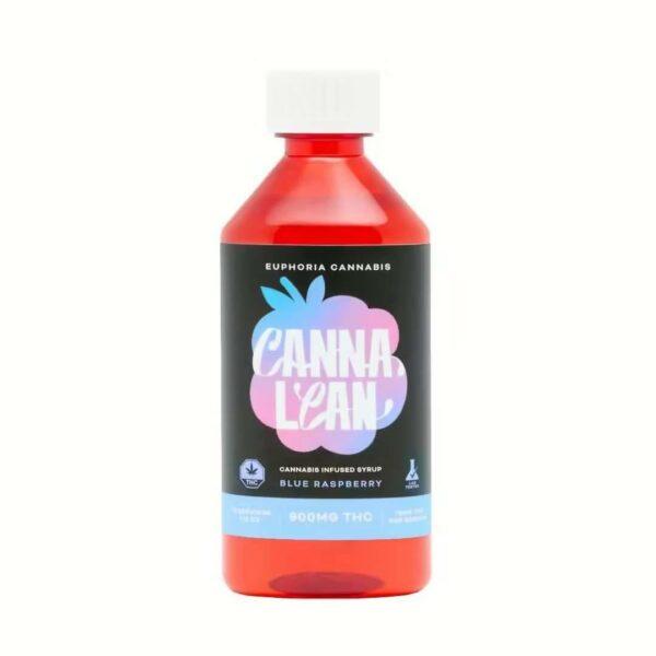 Bottle of Euphoria Canna Lean Blue Raspberry cannabis-infused syrup, 900mg THC