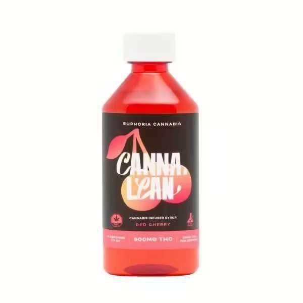Bottle of Euphoria Canna Lean Red Cherry cannabis-infused syrup, 900mg THC