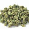 Close-up image of Green Crack Smalls popcorn buds, a AAA sativa cannabis flower with a THC range of 18%-23%.