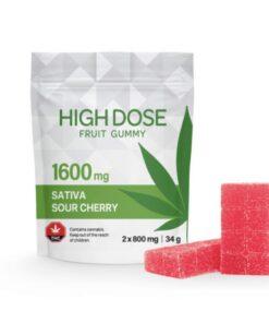 High Dose Extreme Strength Cherry fruit gummy package, 1600mg THC, sativa