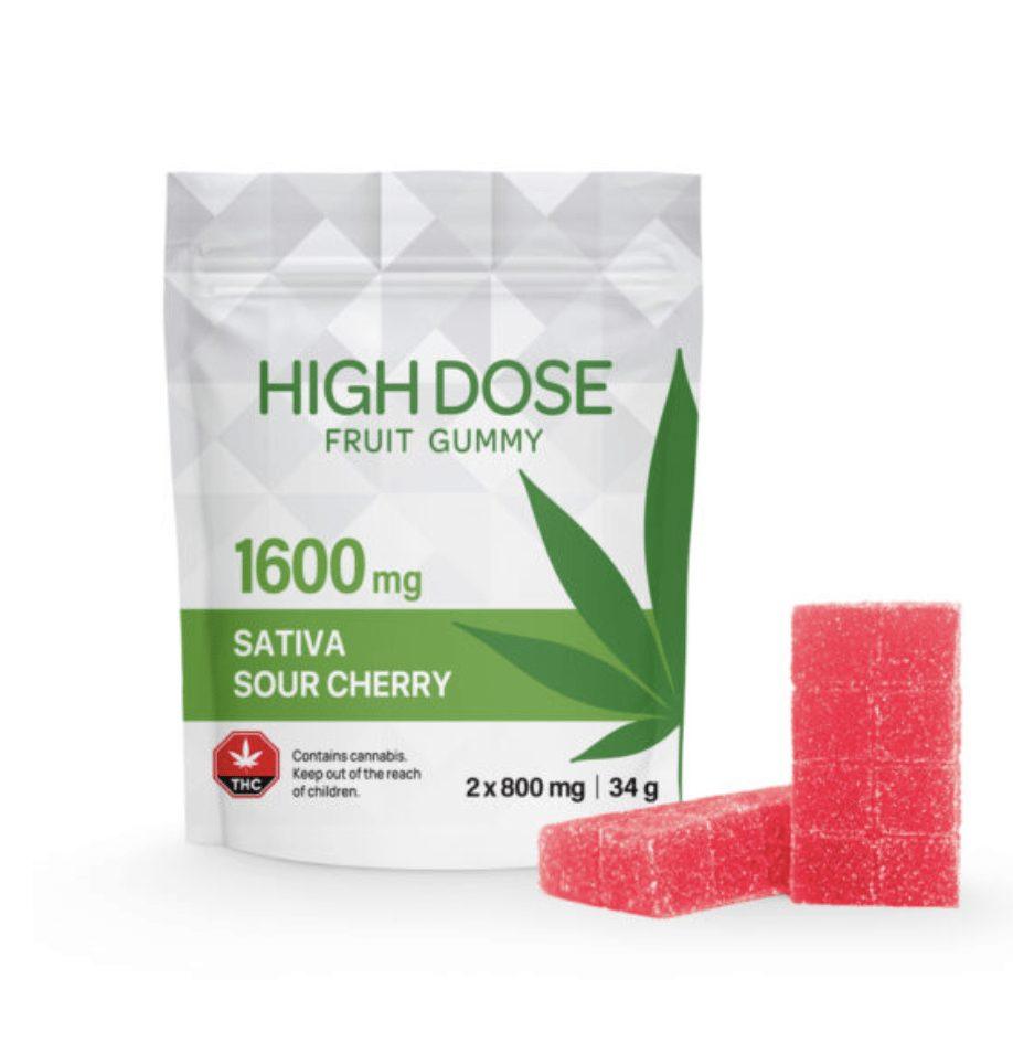 High Dose Extreme Strength Cherry fruit gummy package, 1600mg THC, sativa