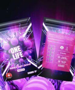 One Life Bubble Gum cannabis gummy package, 300mg THC, indica strain