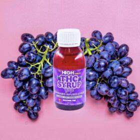 Bottle of Sky High Edibles THC syrup, Grape flavour, 3000mg THC