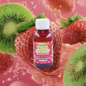 Bottle of Sky High Edibles THC syrup, Strawberry Kiwi flavour, 3000mg THC